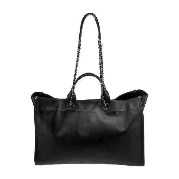 CHANEL Deauville Black Caviar Leather Studded Logo Large Shopping Tote Bag SHW - Picture 6 of 15